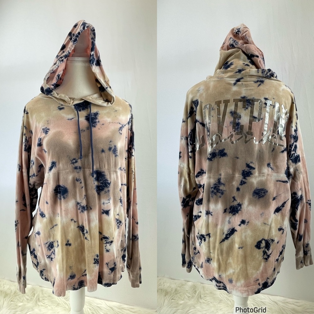Victoria’s Secret PINK Oversized Pullover Long Sleeve Tie-Dye T-Shirt Hoodie, XS